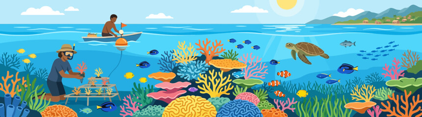 Coral Reef Restoration and Marine Conservation Project Illustration © Bakul