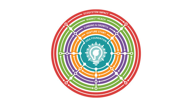 Circular multi-layer infographic with central lightbulb icon.
