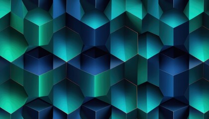 Obraz premium Geometric cubes form a dynamic, deep blue-green pattern. Shadows and highlights create a bold, modern visual texture. Suitable for tech, fashion, or digital design projects
