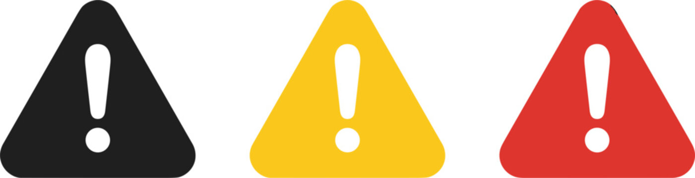 Triangle exclamation mark warning attention alert hazard caution dangerous symbol icon set isolated flat vector illustration