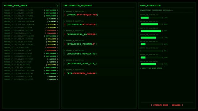 Title: Global Node Trace Infiltration Data Extraction Animation.