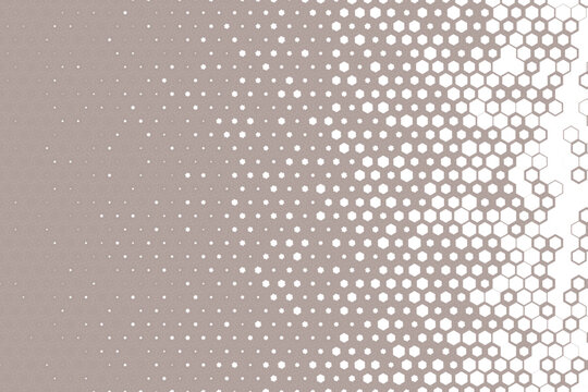 Taupe hexagon pattern with geometric star shapes, fading into a white background, transition effect