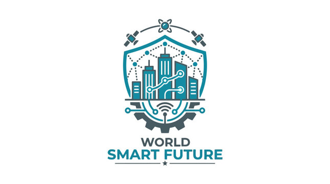 Digital city skyline logo for smart future technology.