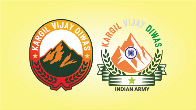 Kargil Vijay Diwas July 26 Victory Day Celebration Design Featuring Brave Indian Army Heroes, National Flag, Snow Mountains, Memorial Badge, Patriotic Colors, Military Excellence, and Honorable 