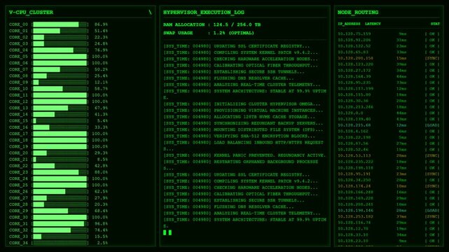 Virtual CPU Cluster Hypervisor Node Routing Animation.