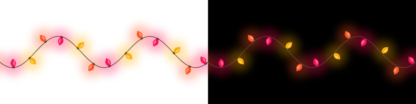 String of illuminated lights with a wavy form rendered as a vector illustration on transparent background glowing graphic