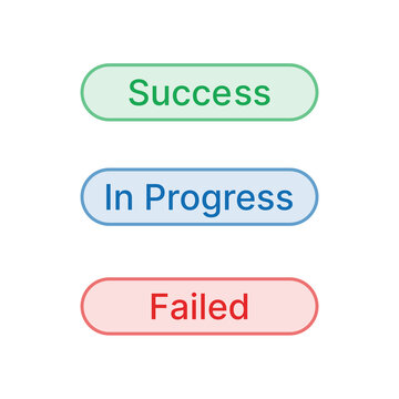 UI status labels vector kit featuring success, in progress, and failed tags. Modern user interface badge elements for web and app design.