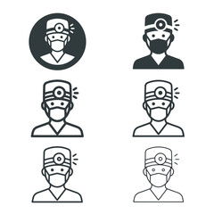Fototapeta premium Doctor with headlamp icon set. Medical surgeon avatar symbols for healthcare interface.