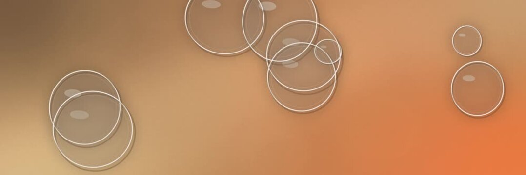 Transparent glass bubbles floating over a caramel, copper and orange gradient, website banner seamless loop animation for a warm elegant backdrop