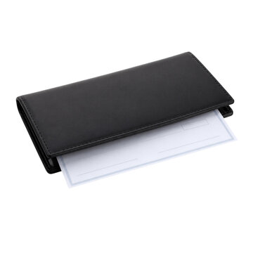 Elegant Black Checkbook Holder on White Background
