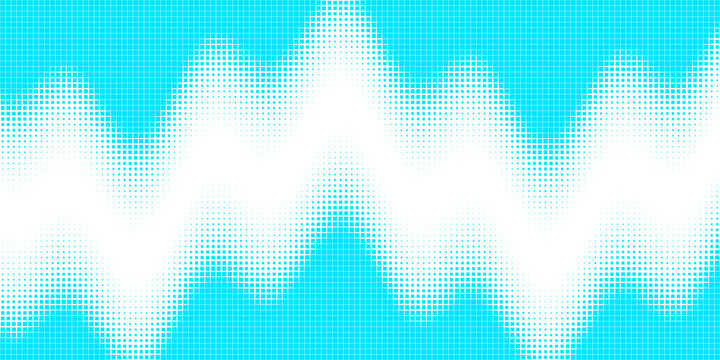 Halftone soundwave pattern with cyan and dark blue dots on transparent background audio wave waveform sonic vibration frequency