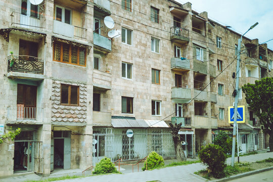 Soviet era buildings in a town in Armenia.
