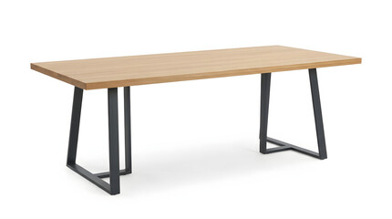 Fototapeta premium Modern wooden dining table with metal legs. Isolated industrial style furniture design.