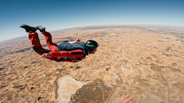 Aerial view of a skydiver during freefall training