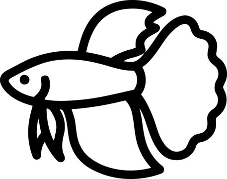 Betta Fish Icon Line Art - Siamese Fighting Fish Silhouette for Aquatic Design