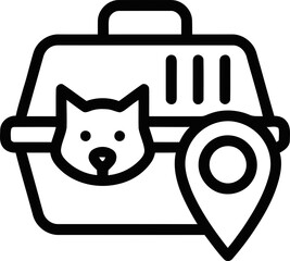 Cat Carrier with Location Pin Icon, Pet Travel and Transport Concept © Dillkhudill