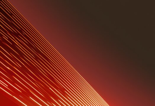 Illuminated parallel lines ascend diagonally against a gradient background