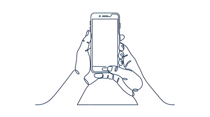 Hands Holding Smartphone, Continuous Line Drawing © Varel