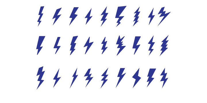 Set of blue lightning bolt icons for weather design Vector