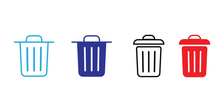Set of colorful trash can icons for delete or remove Vector