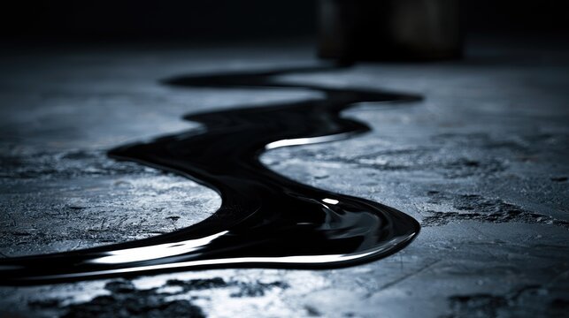 A dark, viscous liquid snakes across a textured, gritty surface