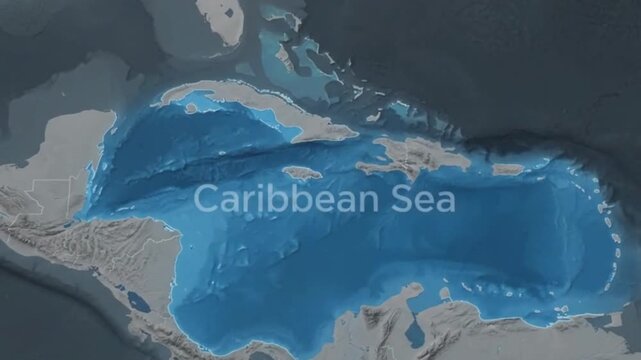 Digital map illustration of the caribbean sea basin with coastlines
