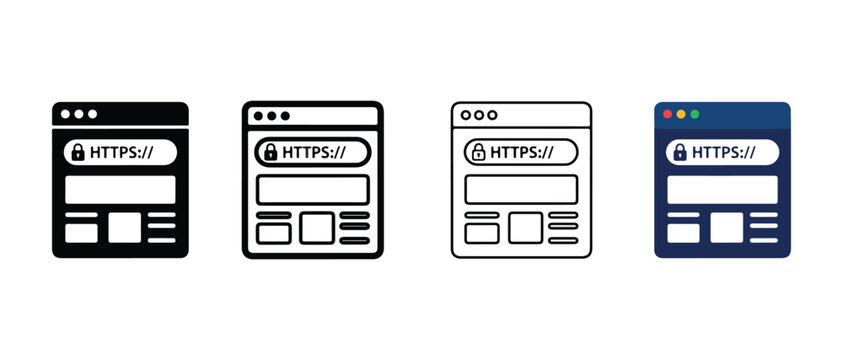 browser windows displaying secure HTTPS web pages with padlock icons for website security concept