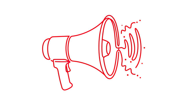 Red outline megaphone broadcasting sound waves graphic