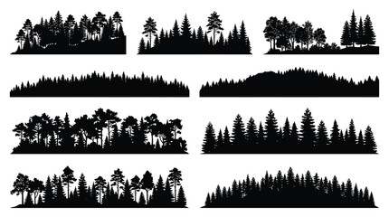 Forest silhouettes on a white background collection of coniferous tree shapes © Msb Studio 