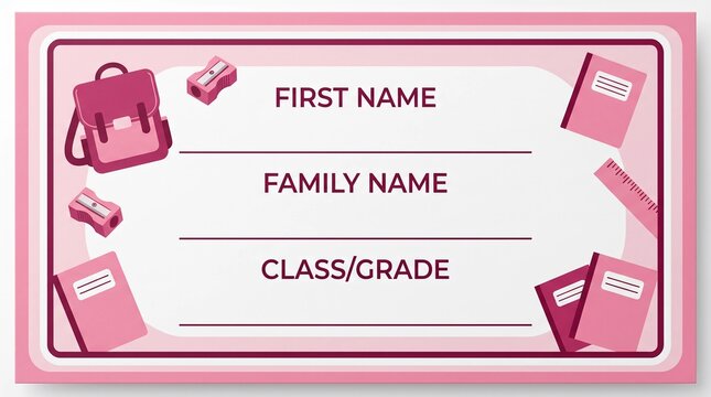Blank school label sticker for student name and class details 