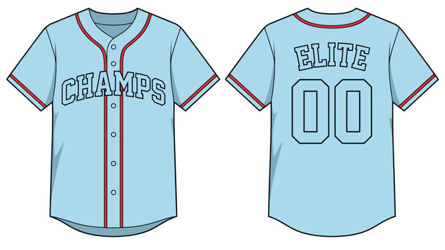Baseball jersey design template, Elite champs sport uniform mockup, front and back view
