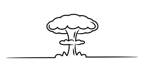 Black and white line art of a mushroom cloud nuclear explosion © JCS Graphic Design 