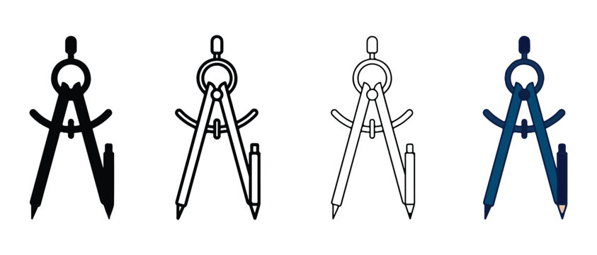 compass and straightedge drafting tools with pencils isolated on clear background