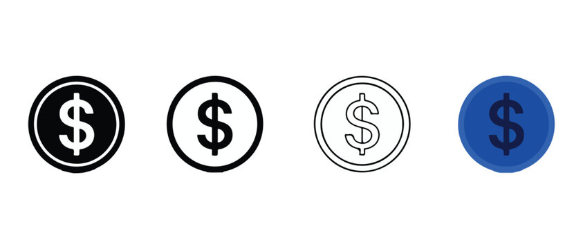Dollar Sign Icons with Varying Color and Style Designs for Financial Graphics
