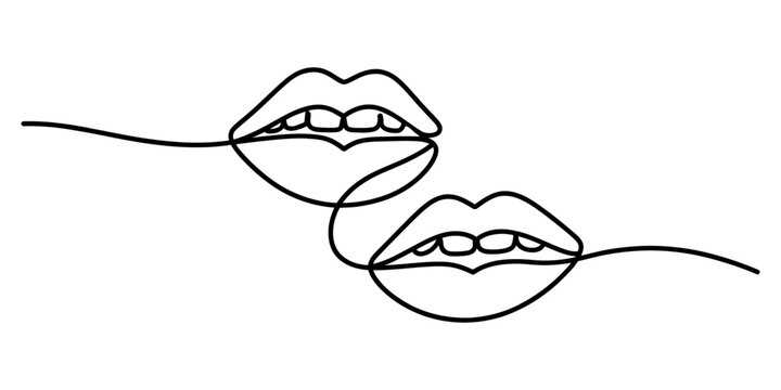 Continuous single line drawing of two connected human lips