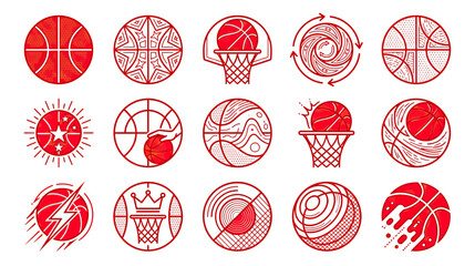 Red Basketball Icons Collection, Sport Graphics © Joni