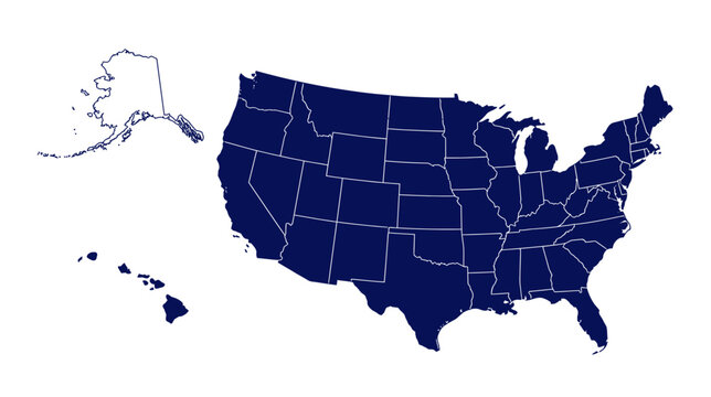 United States map with states outlined in navy blue