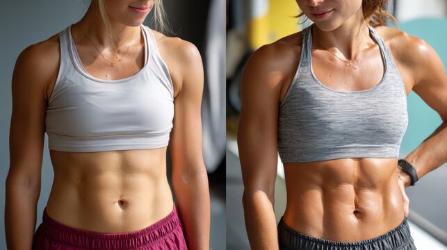 Fitness transformation of the same woman over 12 months of training and health improvements