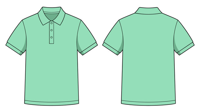 Blank mint green polo shirt template. Front and back views. Vector illustration.