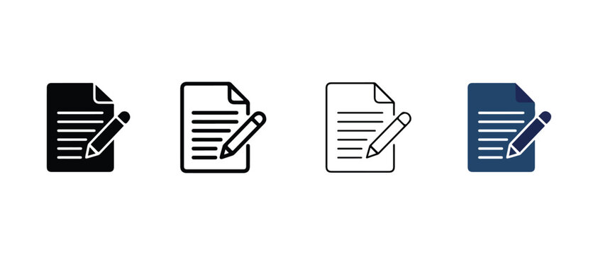 document icons with pencil tools showing editing writing and note taking on transparent background