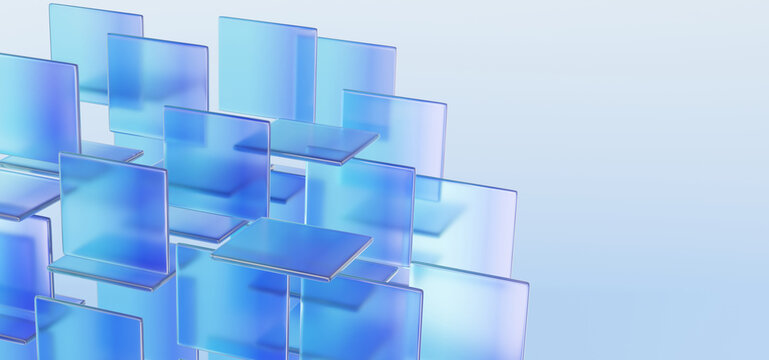 Square pattern layer glossy bright glass gradient abstract futuristic background refraction geometric tech wallpaper cover design concept. creative dynamic banner. 3d rendering