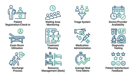Fototapeta premium Elegant Infographic Showing Streamlined Hospital Workflow with Icons Colors and Key Processes with high quality professional line art symbols for modern creative design and digital branding projects