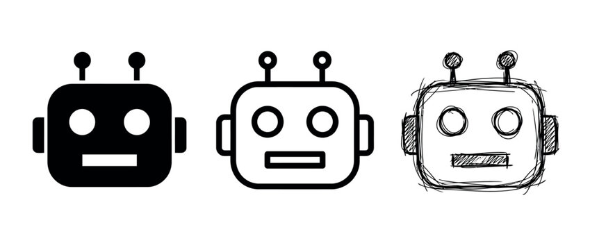 Robot head icons for artificial intelligence interface design and automation technology branding