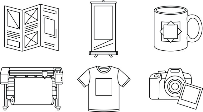 Corporate identity branding mockup and commercial printing services line icon set for marketing design vector