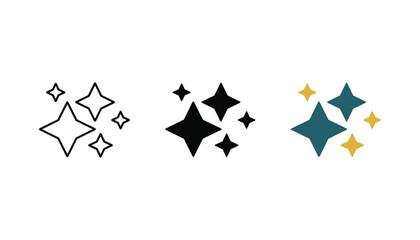 Sparkle and star burst icons set representing magic quality and shine in line art black silhouette and flat color design styles for UI interface enhancement and creative digital design projects © Pure