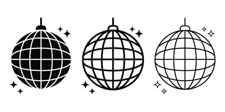 Disco ball icon silhouette vector, bold outline and line art isolated illustration
