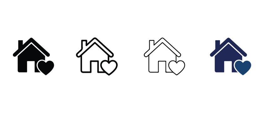 house icons with heart symbols representing love home and real estate concepts isolated on transparent background