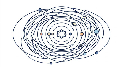 Abstract illustration of solar system with planets and orbits. © Siti