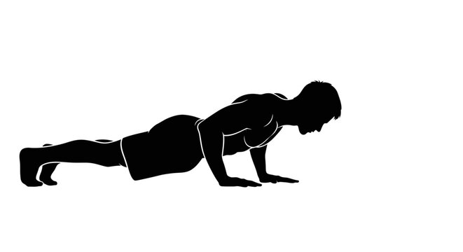 Woman Performing Push up Exercise Black Silhouette