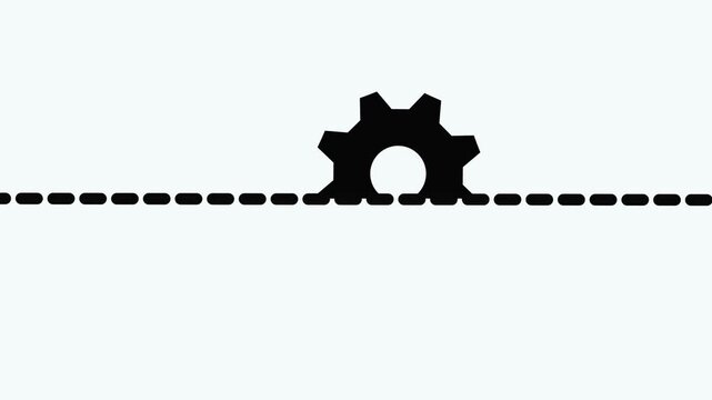 Minimalist gear wheel rotating on dotted line animation for industrial process and engineering concepts